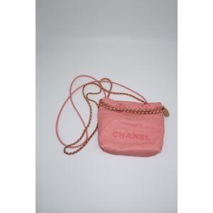Chanel Caviar Leather Quilted Chain Strap 22 Mini Handbag Light Pink